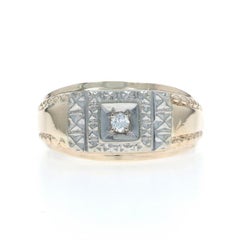 Yellow Gold Diamond Vintage Men's Ring - 10k 14k Round Brilliant