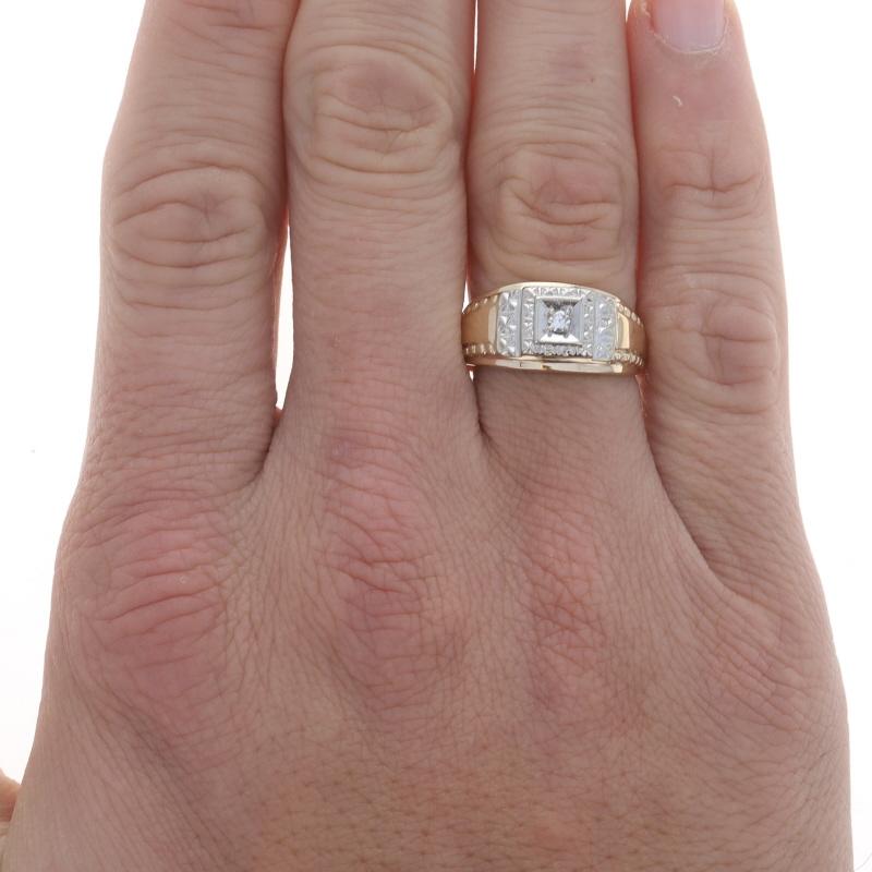 Gelbgold Diamant Vintage Herrenring - 10k 14k Rund Brillant (Rundschliff) im Angebot