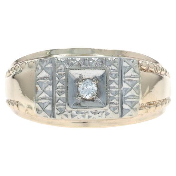 Yellow Gold Diamond Vintage Men
s Ring - 10k 14k Round Brilliant