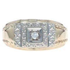 Yellow Gold Diamond Vintage Men
s Ring - 10k 14k Round Brilliant
