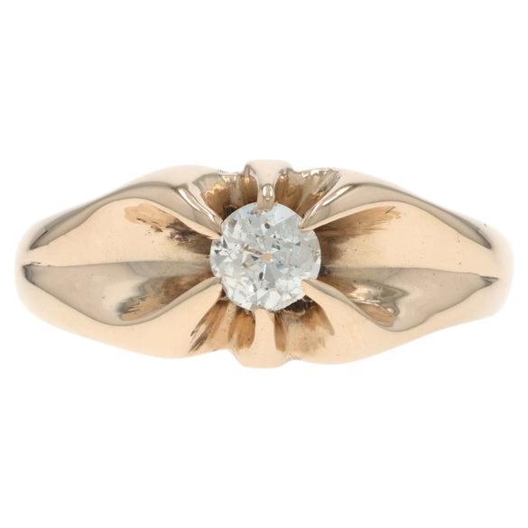 Yellow Gold Diamond Vintage Men
s Ring - 10k Mine .38ct Solitaire For Sale