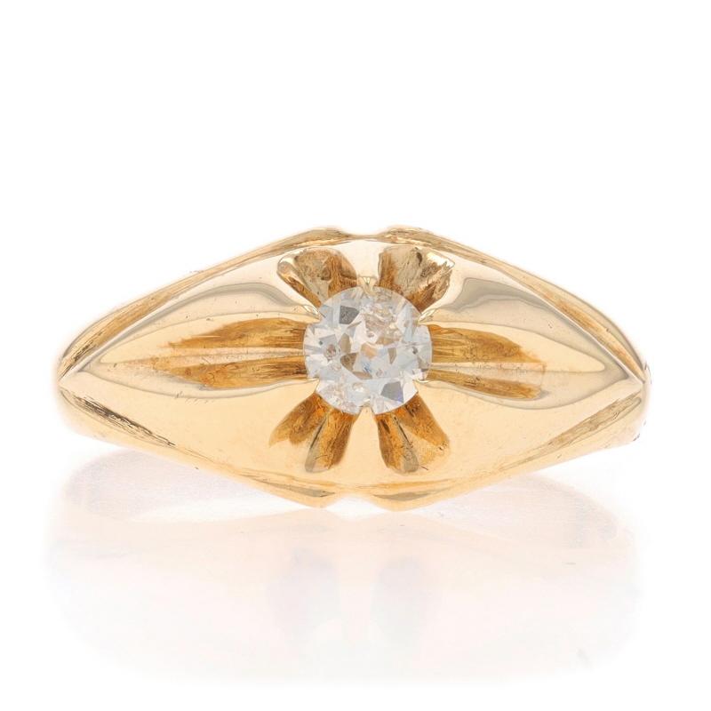 Size: 9 1/2
Sizing Fee: Up 3 sizes for $60 or Down 2 sizes for $40

Era: Vintage

Metal Content: 14k Yellow Gold

Stone Information

Natural Diamond
Carat(s): .33ct
Cut: European
Color: Champagne Brown
Clarity: I1

Total Carats: .33ct

Style: