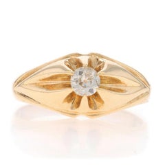 Yellow Gold Diamond Vintage Men's Ring - 14k European .33ct Buttercup Solitaire