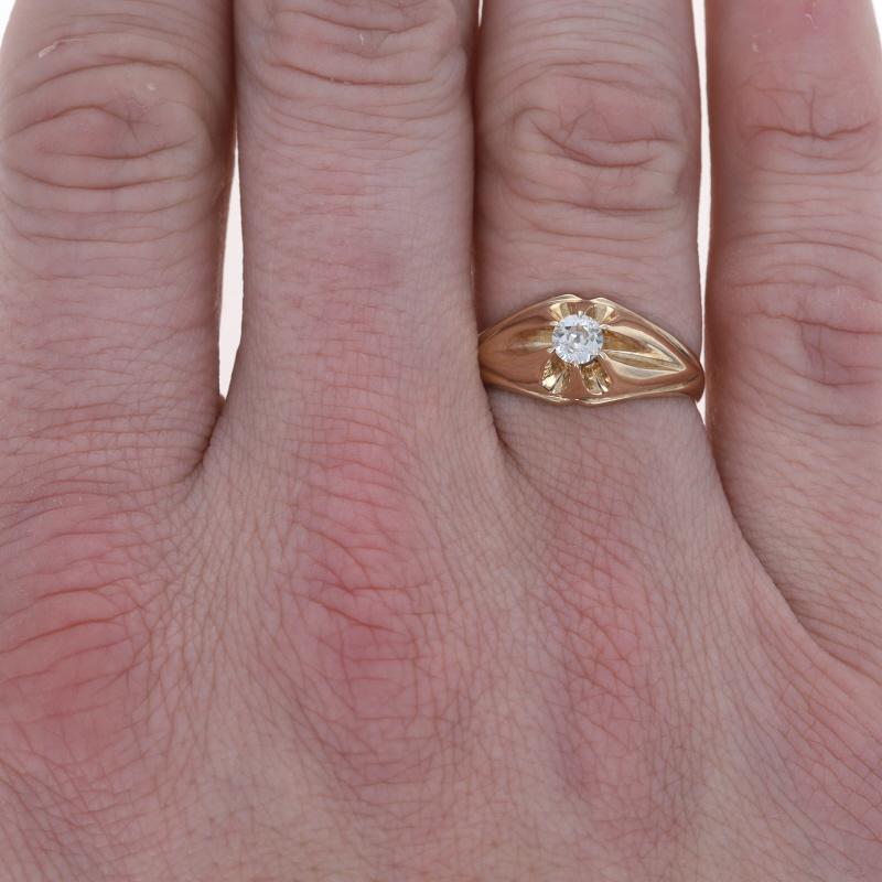 Old European Cut Yellow Gold Diamond Vintage Men's Ring - 14k European .33ct Buttercup Solitaire For Sale