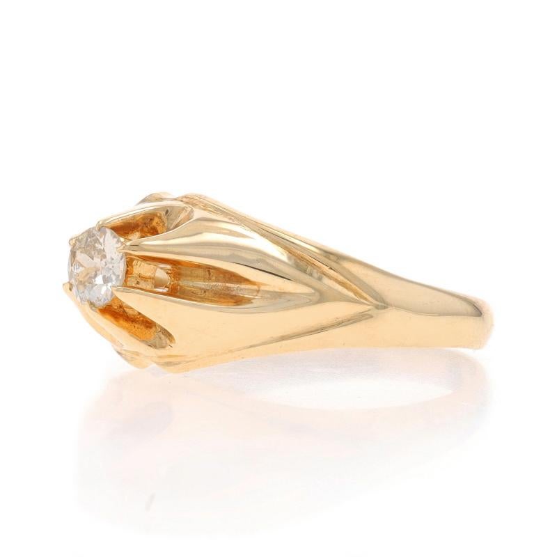 Yellow Gold Diamond Vintage Men's Ring - 14k European .33ct Buttercup Solitaire In Good Condition For Sale In Greensboro, NC