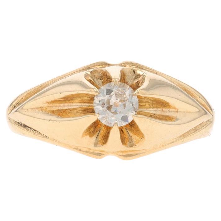 Yellow Gold Diamond Vintage Men's Ring - 14k European .33ct Buttercup Solitaire