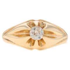 Yellow Gold Diamond Vintage Men's Ring - 14k European .33ct Buttercup Solitaire