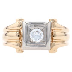 Yellow Gold Diamond Vintage Men's Ring, 14k Round Brilliant .40ct Solitaire