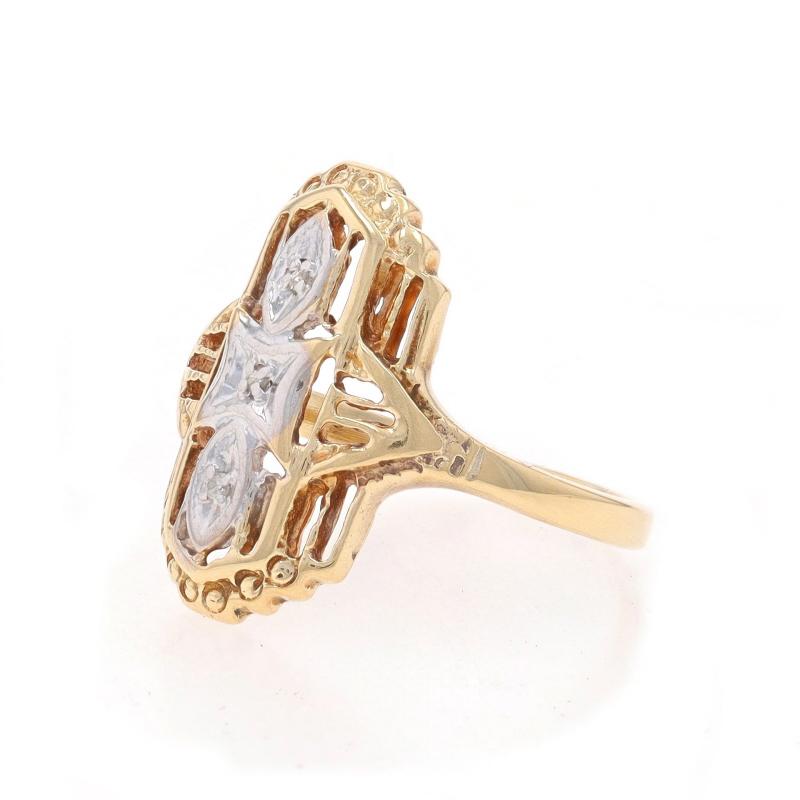 Women's Yellow Gold Diamond Vintage Ring - 10k Single Cut Three-Stone Milgrain Filigree