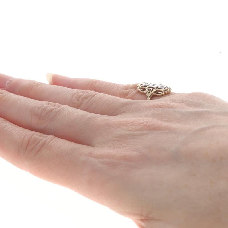 Yellow Gold Diamond Vintage Ring - 10k Single Cut Three-Stone Milgrain Filigree 1