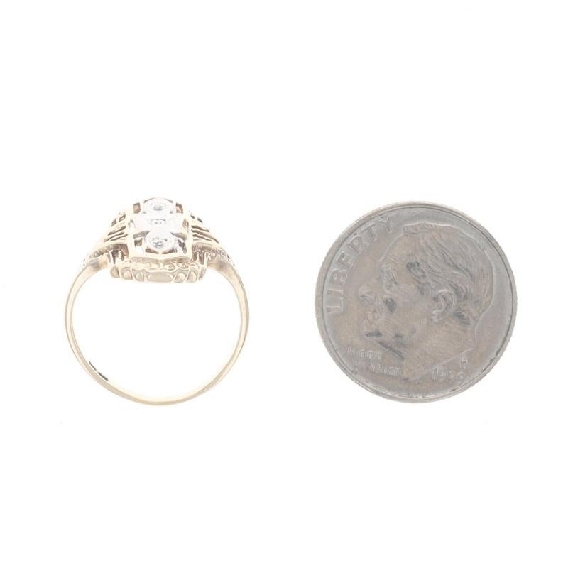Yellow Gold Diamond Vintage Ring - 10k Single Cut Three-Stone Milgrain Filigree 2