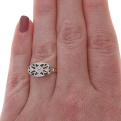 Anello vintage con diamante in oro giallo - 14k taglio miniera e cluster floreale singolo