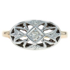 Yellow Gold Diamond Vintage Ring - 14k Mine Cut 
Single Floral Cluster