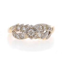 Yellow Gold Diamond Vintage Ring - 14k Round.28ctw Floral Etched Milgrain