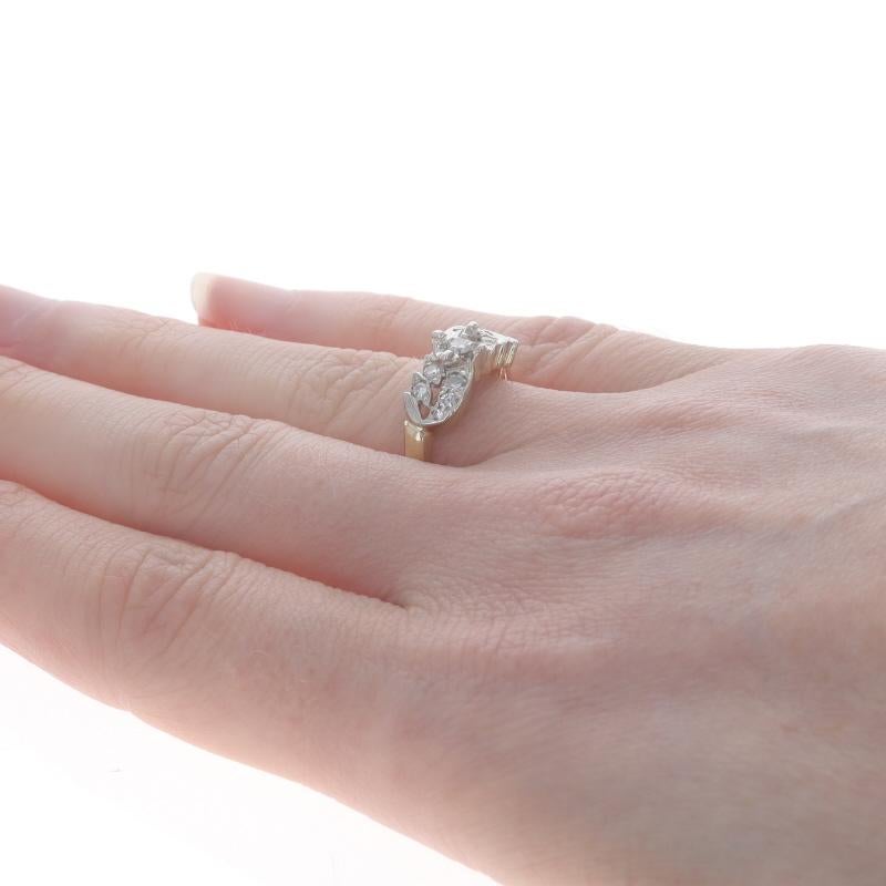 Women's Yellow Gold Diamond Vintage Ring - 14k Round.28ctw Floral Etched Milgrain For Sale