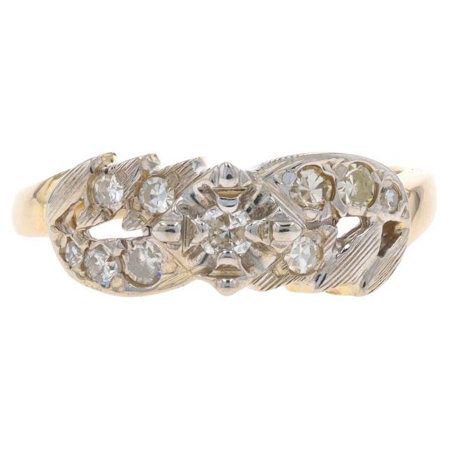 Anillo vintage de diamantes en oro amarillo - 14k Redondo.28ctw Floral Grabado Milgrain