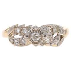 Yellow Gold Diamond Vintage Ring - 14k Round.28ctw Floral Etched Milgrain