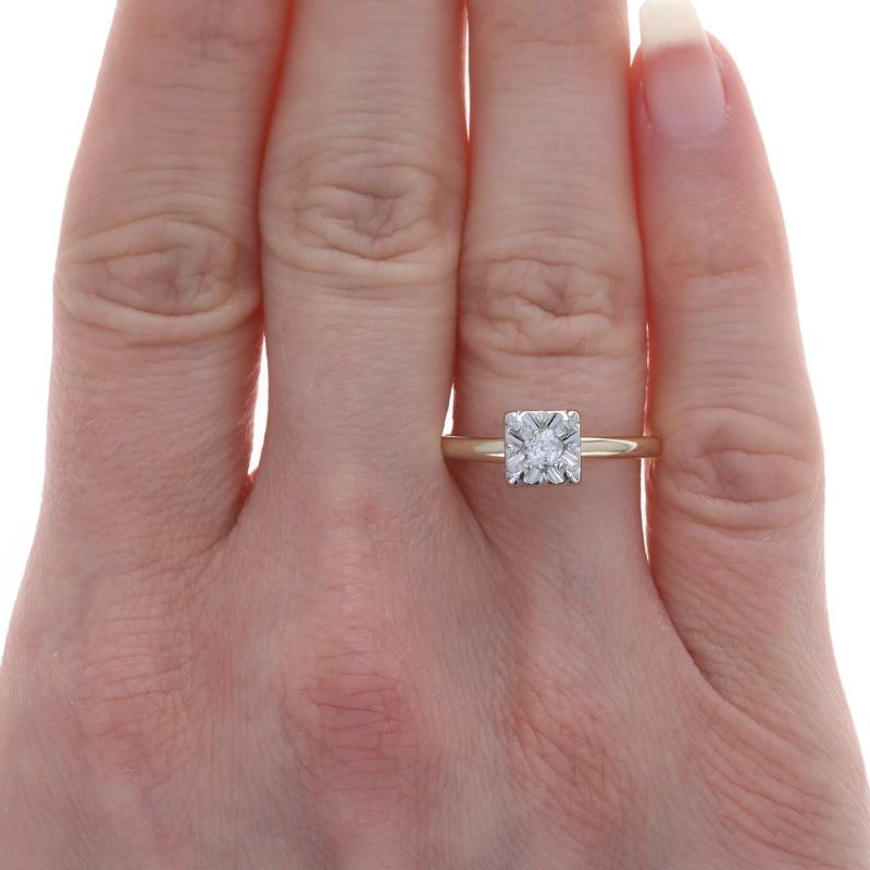 Old Mine Cut Yellow Gold Diamond Vintage Solitaire Engagement Ring - 14k Mine Cut .16ct For Sale