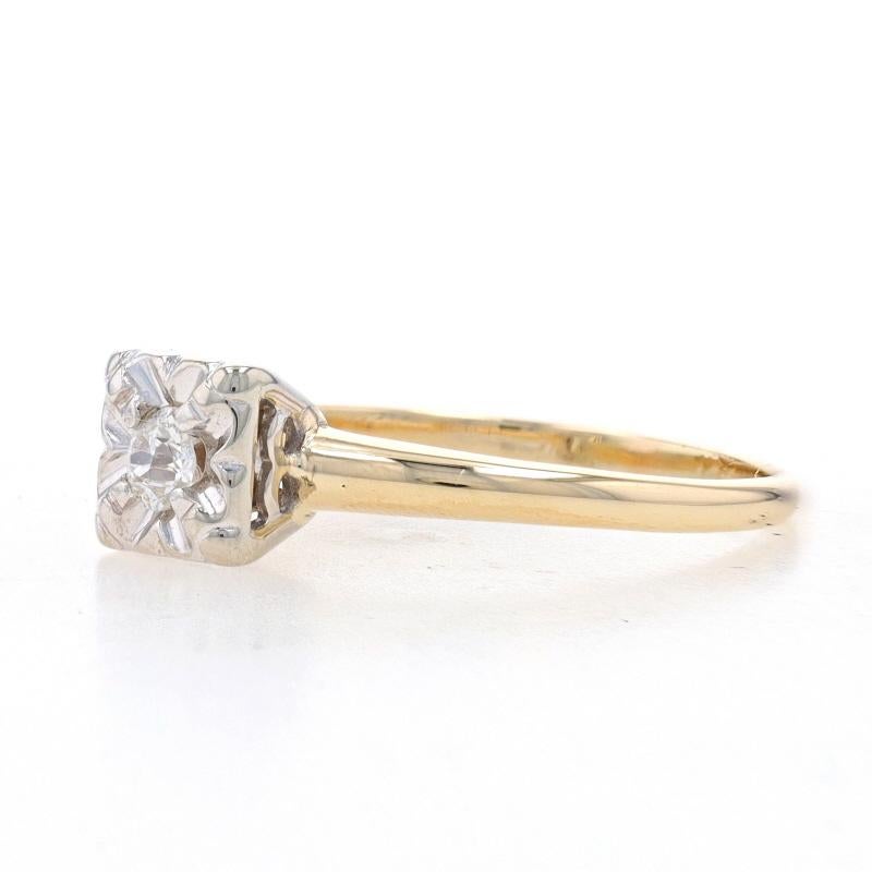 Yellow Gold Diamond Vintage Solitaire Engagement Ring - 14k Mine Cut .16ct In Excellent Condition For Sale In Greensboro, NC