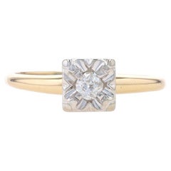 Yellow Gold Diamond Vintage Solitaire Engagement Ring - 14k Mine Cut .16ct
