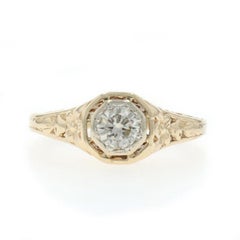 Yellow Gold Diamond Vintage Solitaire Engagement Ring 14k Round .33ct Floral