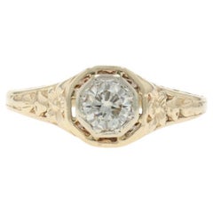 Yellow Gold Diamond Vintage Solitaire Engagement Ring 14k Round .33ct Floral