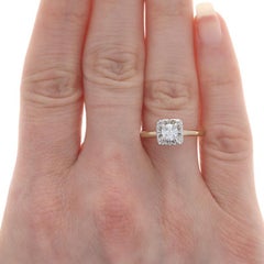 Yellow Gold Diamond Vintage Solitaire Engagement Ring - 14k Round .35ct Floral
