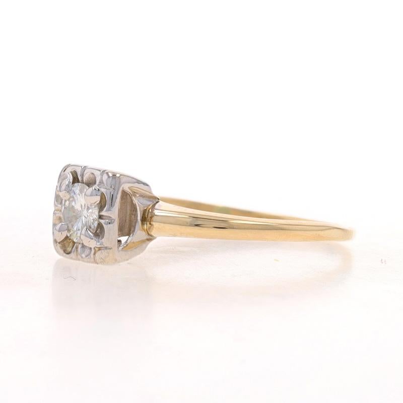 Round Cut Yellow Gold Diamond Vintage Solitaire Engagement Ring - 14k Round .35ct Floral For Sale