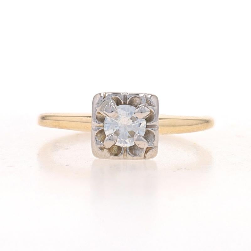 Bague de fiançailles en or jaune avec solitaire vintage en diamant - 14k Round .35ct Floral