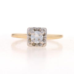 Yellow Gold Diamond Vintage Solitaire Engagement Ring - 14k Round .35ct Floral