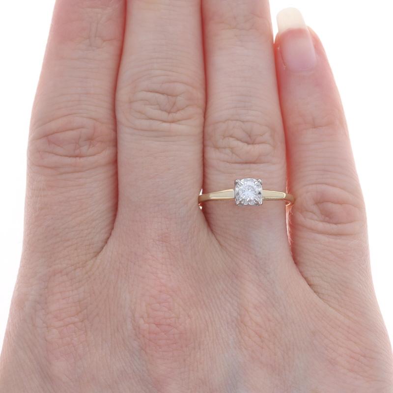 Round Cut Yellow Gold Diamond Vintage Solitaire Engagement Ring- 14k Round Brilliant .20ct For Sale