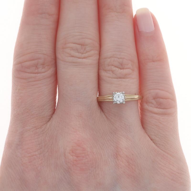 Round Cut Yellow Gold Diamond Vintage Solitaire Engagement Ring -14k Round Brilliant .34ct For Sale
