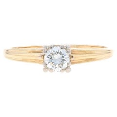 Yellow Gold Diamond Vintage Solitaire Engagement Ring -14k Round Brilliant .34ct