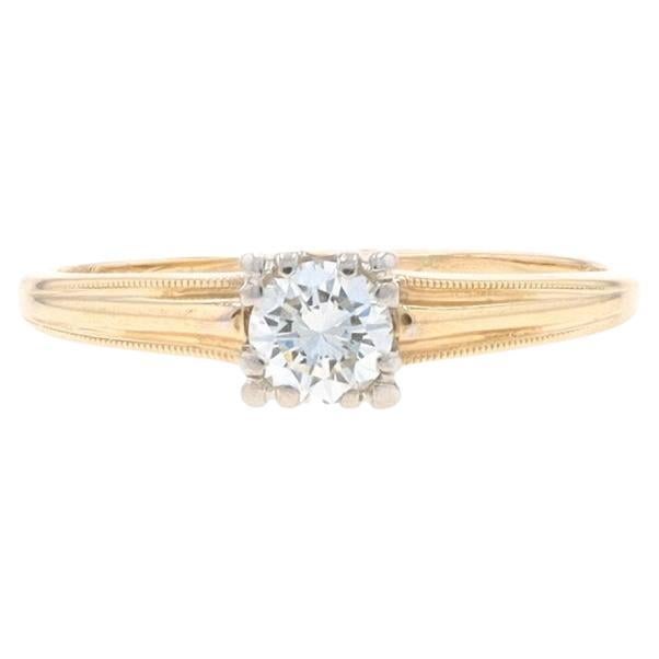 Yellow Gold Diamond Vintage Solitaire Engagement Ring -14k Round Brilliant .34ct For Sale