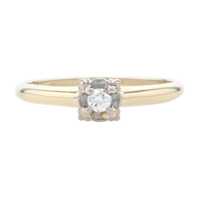 Yellow Gold Diamond Vintage Solitaire Engagement Ring, 14k Round Brilliant Cut