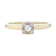 Yellow Gold Diamond Vintage Solitaire Engagement Ring, 14k Round Brilliant Cut
