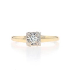 Yellow Gold Diamond Vintage Solitaire Engagement Ring - 14k Round Brilliant Cut