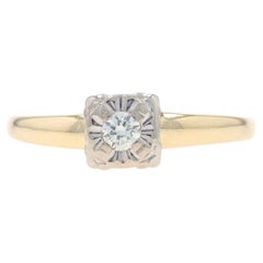 Yellow Gold Diamond Vintage Solitaire Engagement Ring - 14k Round Brilliant