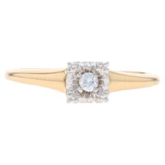 Anillo de compromiso solitario vintage de oro amarillo con diamantes - Promesa redonda 14k