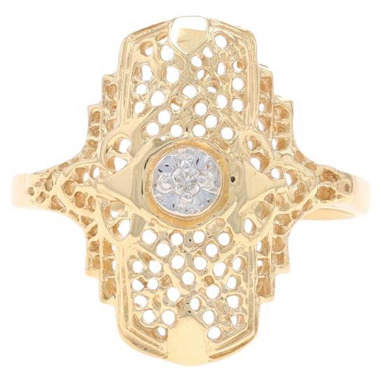 Bague solitaire en or jaune 10k à diamant vintage rond brillant