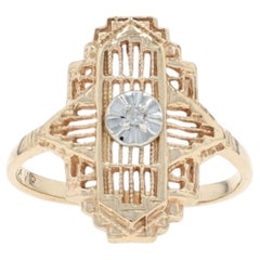 Yellow Gold Diamond Vintage Solitaire Ring - 10k Single Cut Filigree