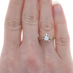 Yellow Gold Diamond Vintage Solitaire Ring - 14k Round Brilliant .28ct Floral