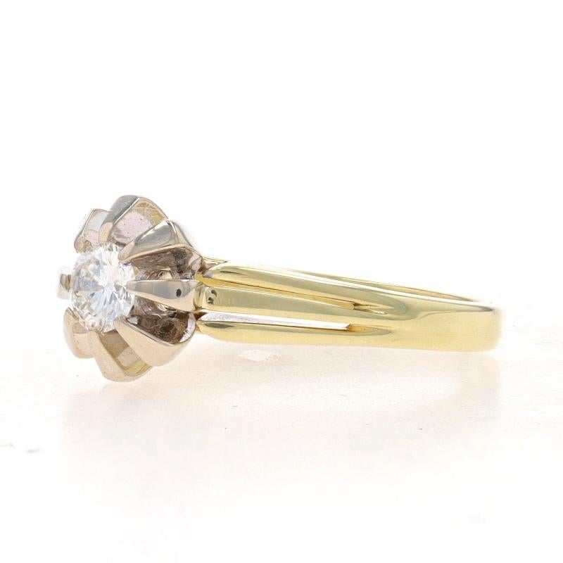 Round Cut Yellow Gold Diamond Vintage Solitaire Ring - 14k Round Brilliant .28ct Floral For Sale