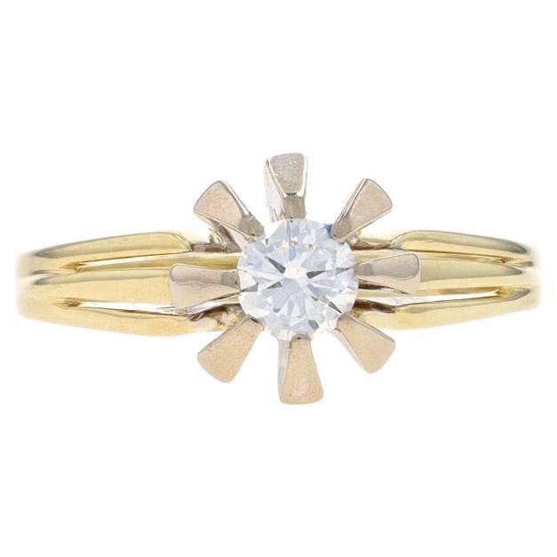 Yellow Gold Diamond Vintage Solitaire Ring - 14k Round Brilliant .28ct Floral
