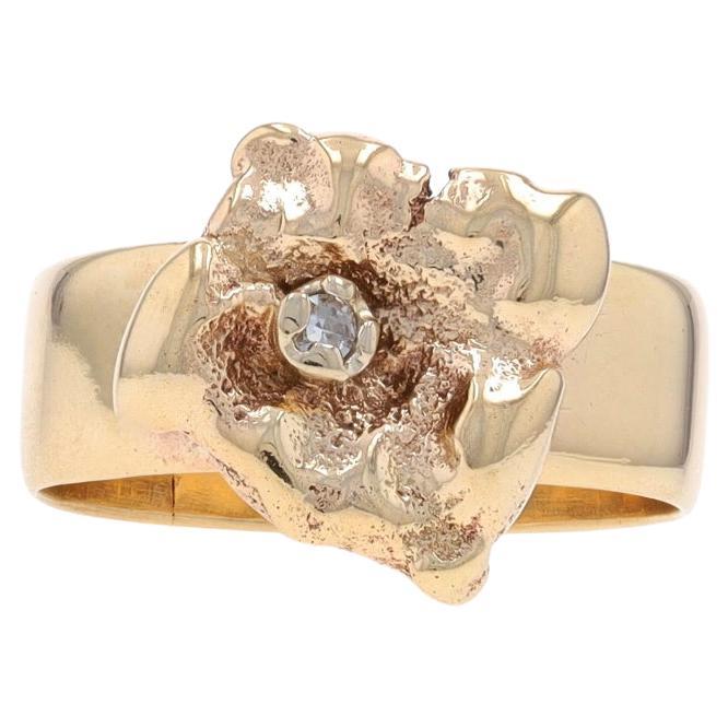 Anello solitario in oro giallo con diamante vintage - 9k Taglio singolo Fiore in fiore