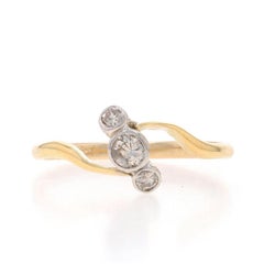 Yellow Gold Diamond Vintage Three-Stone Bypass Ring 14k European.22ctw Bezel Set