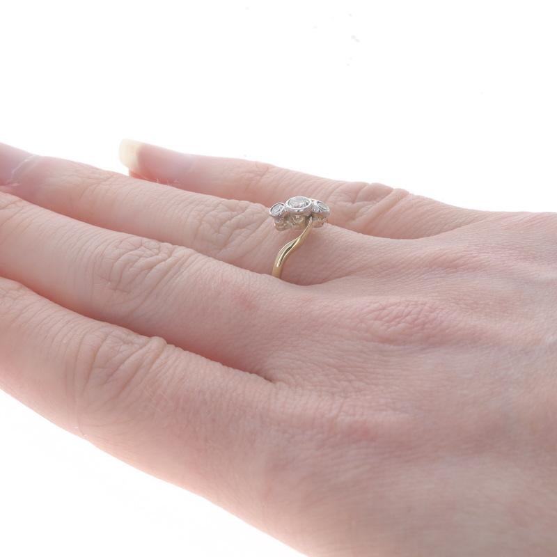 Women's Yellow Gold Diamond Vintage Three-Stone Bypass Ring 14k European.22ctw Bezel Set For Sale
