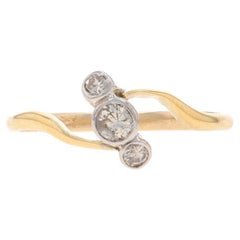 Yellow Gold Diamond Vintage Three-Stone Bypass Ring 14k European.22ctw Bezel Set