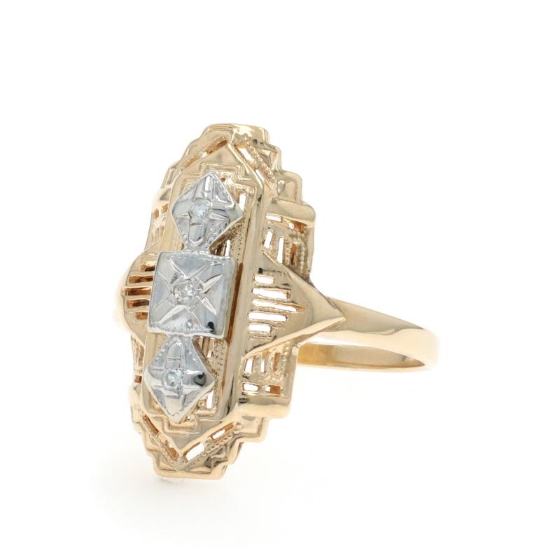 Gelbgold Diamant Vintage Drei-Stein-Ring 14k Single im Zustand „Hervorragend“ im Angebot in Greensboro, NC