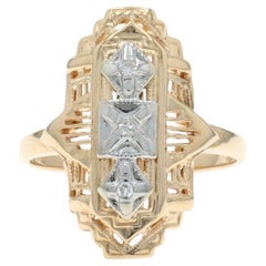 Bague en or jaune à trois pierres avec diamant Vintage 14k Single Stone